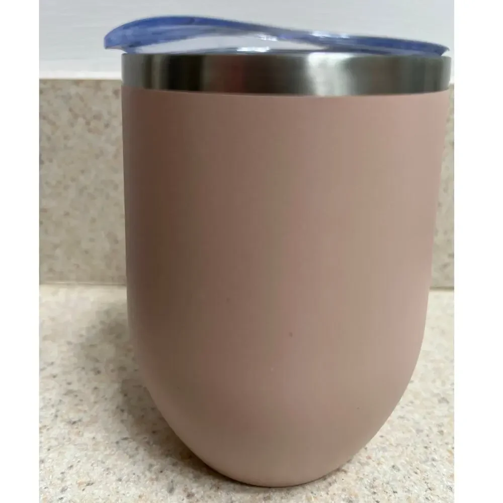 Stemless Wine Glass Insulated Stainless Steel with lid “40 Party Crew” 12 oz